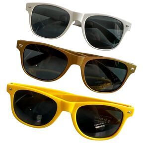 Set of 3 aviator fun colored sunglasses yellow, white, and gold pairs Sunglasses